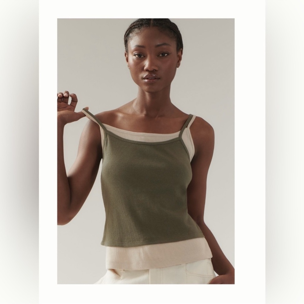 🆕 NWT Anthropologie Pilcro Double-Layer Scoop-Neck Crop Tank • Small • Green
